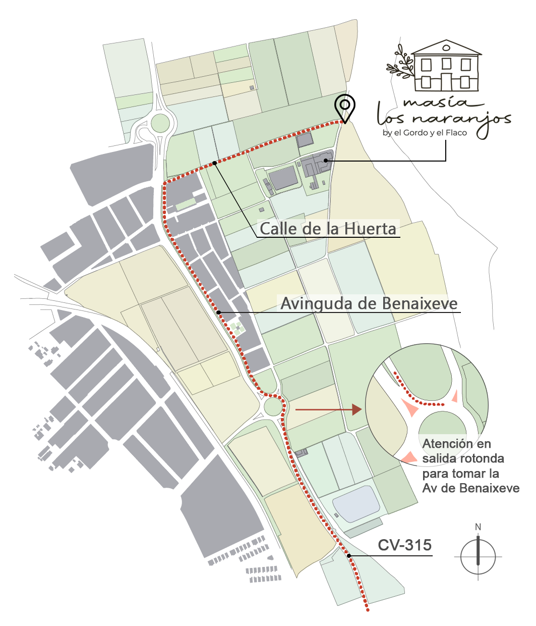 Detalle de la ruta de acceso al parking de la Masía